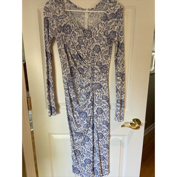 Luisa Beccaria Dress Size 42 periwinkle blue white knit shirred front Italy - Picture 1 of 14